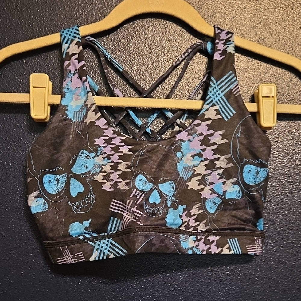 Constantly Varied Gear Skull Print Sports Bra - Blue and Purple